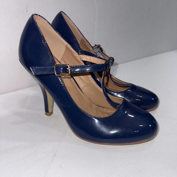 Journee Collection Old Money Business Casual Formal T Strap Stiletto Blue Pumps - Picture 2 of 15